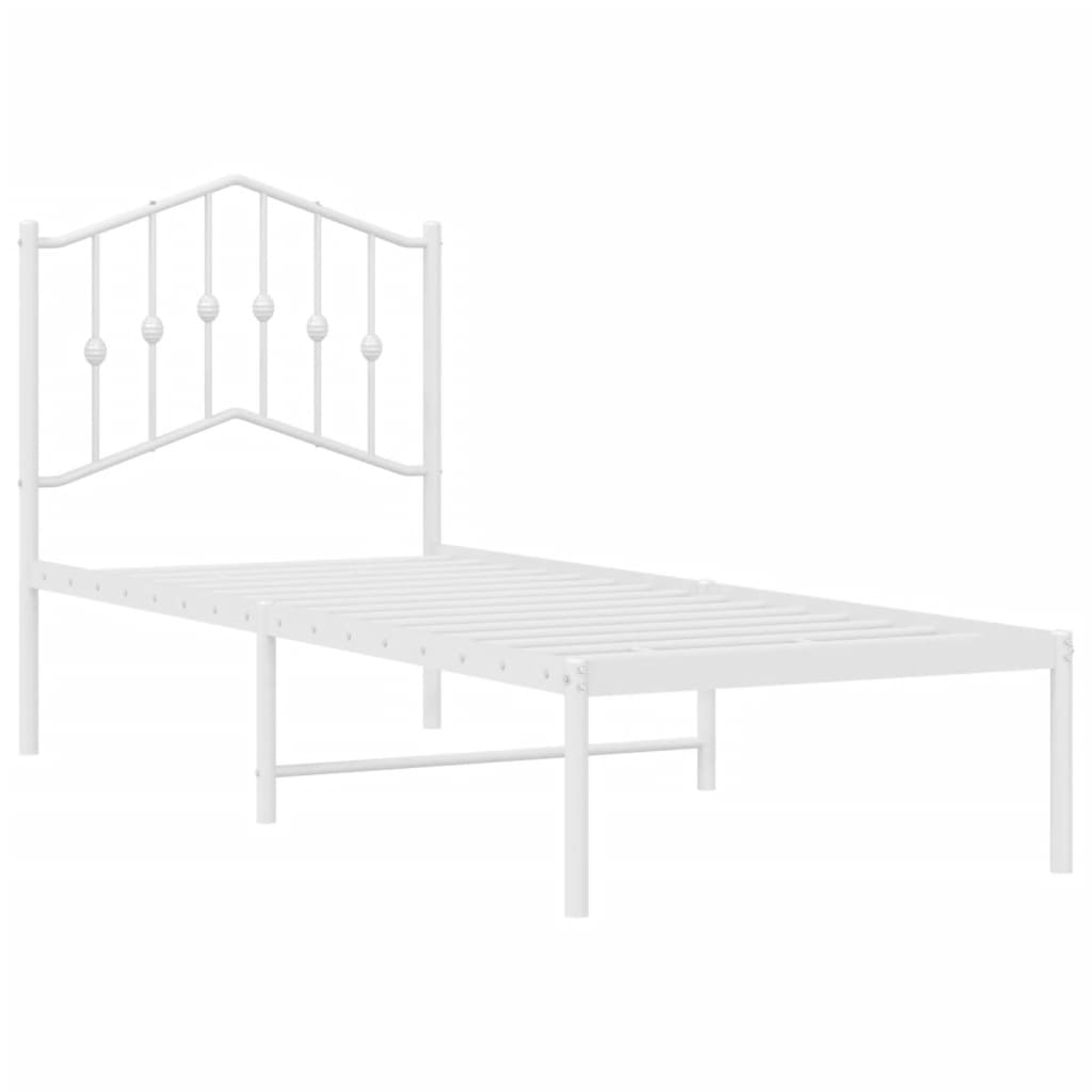 vidaXL Metalowe łóżko z wezgłowiem, bez materaca, białe, 75x190 cm