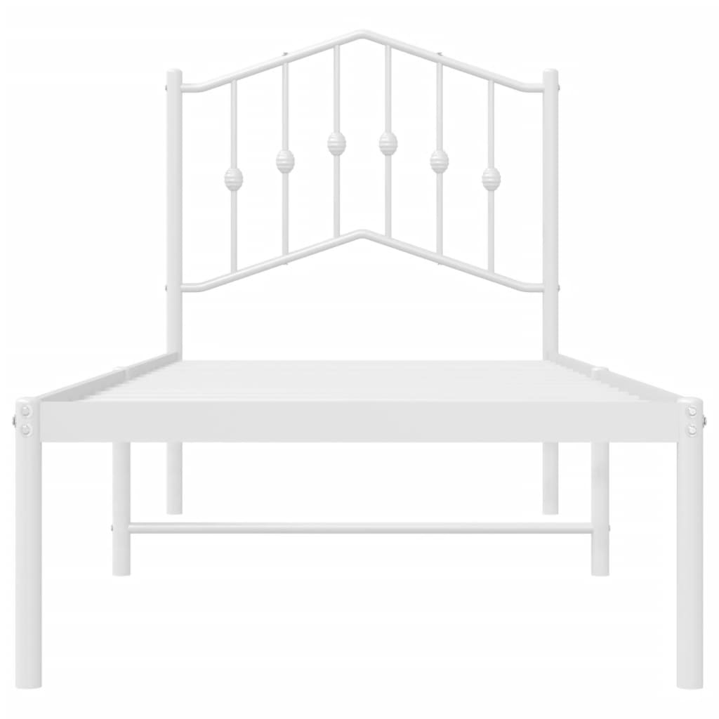vidaXL Metalowe łóżko z wezgłowiem, bez materaca, białe, 75x190 cm