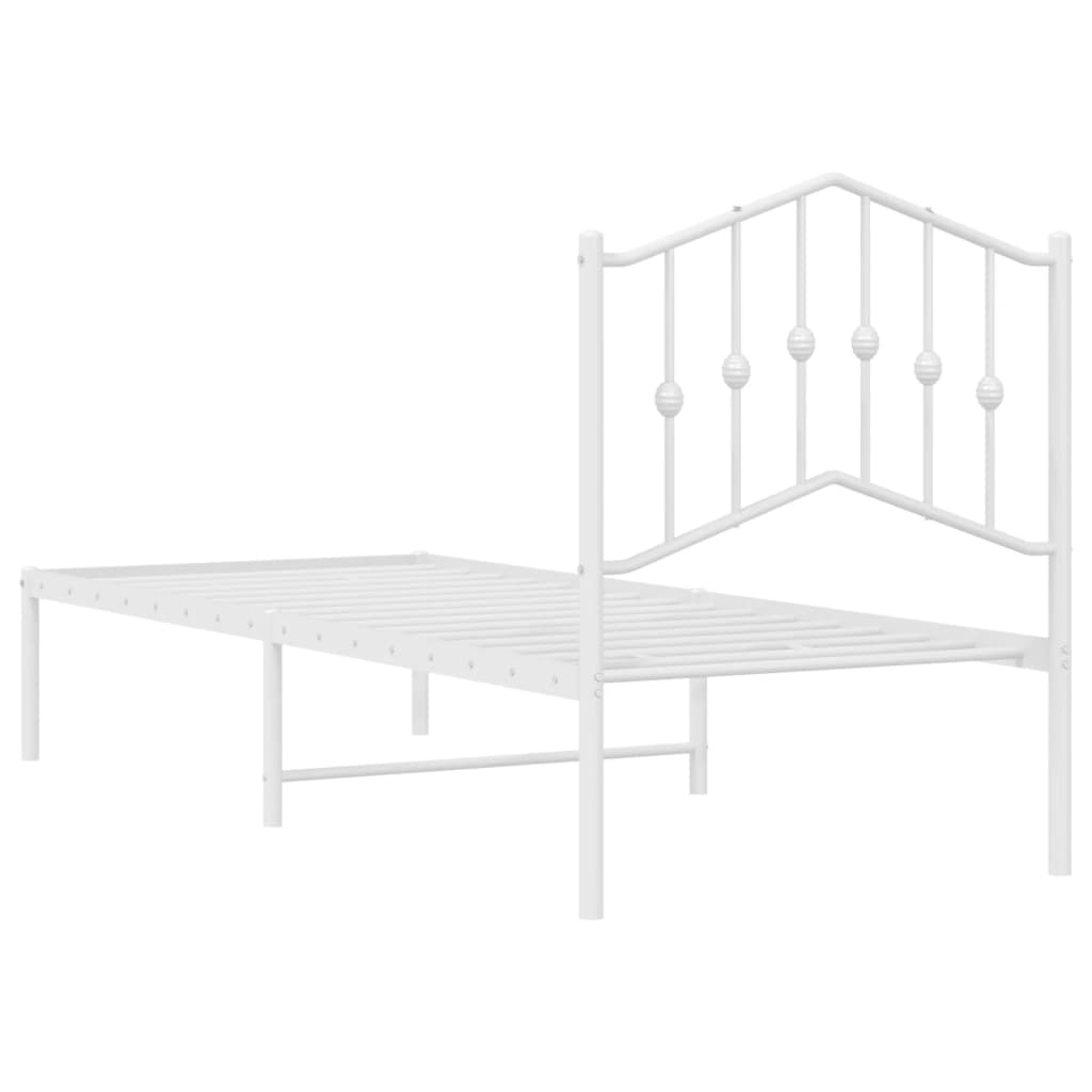 vidaXL Metalowe łóżko z wezgłowiem, bez materaca, białe, 75x190 cm