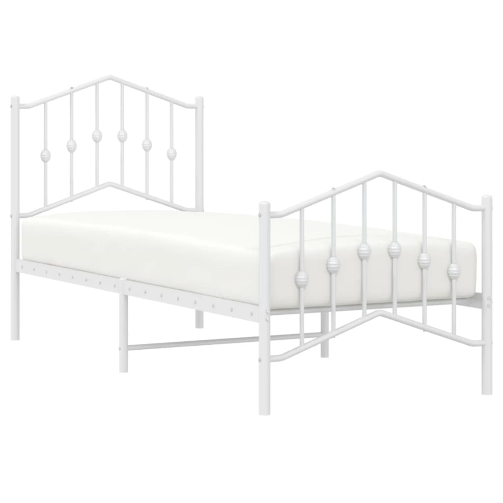 vidaXL Metalowa rama łóżka z wezgłowiem i zanóżkiem, biała, 75x190 cm