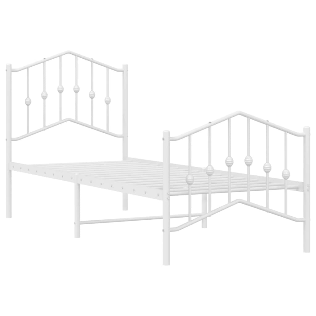 vidaXL Metalowa rama łóżka z wezgłowiem i zanóżkiem, biała, 75x190 cm