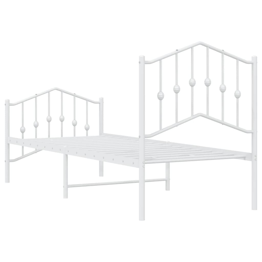 vidaXL Metalowa rama łóżka z wezgłowiem i zanóżkiem, biała, 75x190 cm