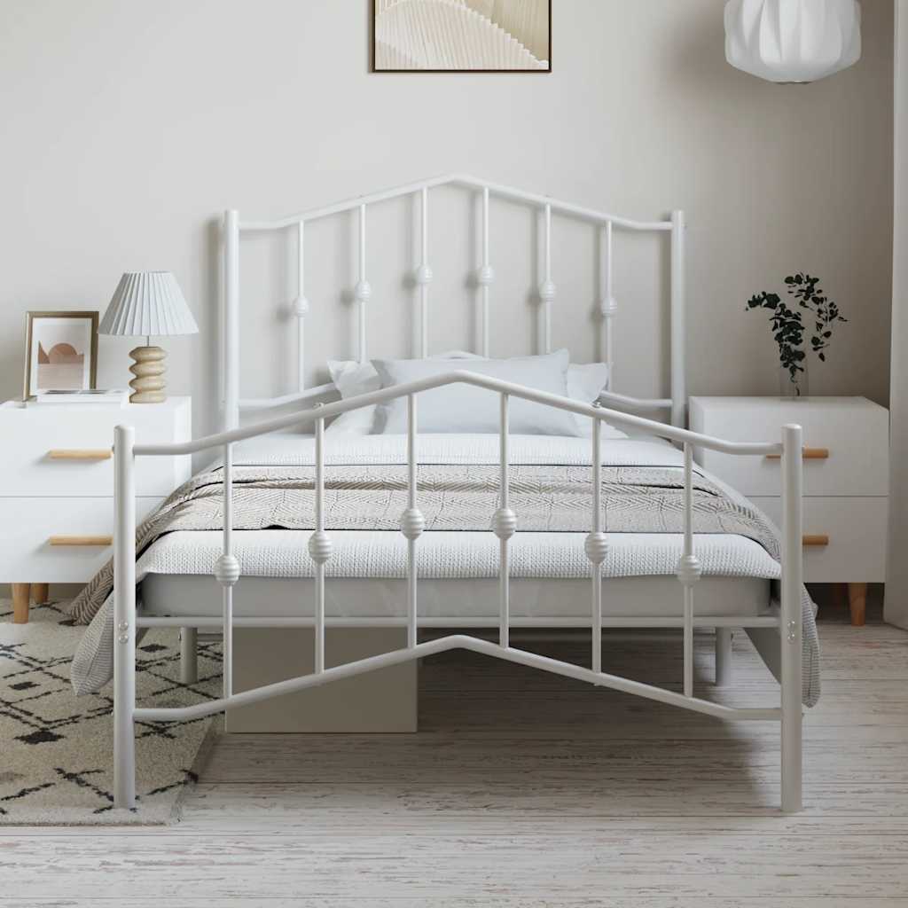 vidaXL Metalowa rama łóżka z wezgłowiem i zanóżkiem, biała, 100x200 cm