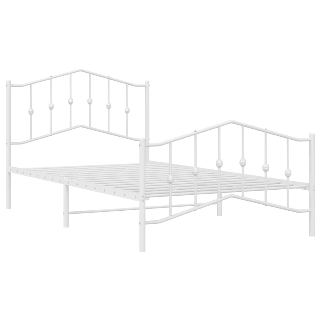 vidaXL Metalowa rama łóżka z wezgłowiem i zanóżkiem, biała, 100x200 cm