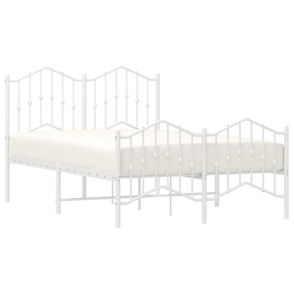 vidaXL Metalowa rama łóżka z wezgłowiem i zanóżkiem, biała, 120x190 cm
