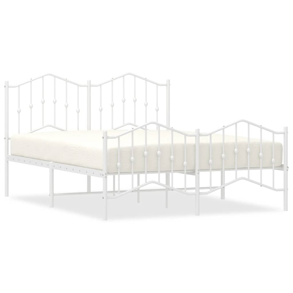 vidaXL Metalowa rama łóżka z wezgłowiem i zanóżkiem, biała, 135x190 cm