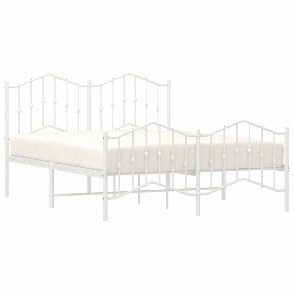 vidaXL Metalowa rama łóżka z wezgłowiem i zanóżkiem, biała, 135x190 cm