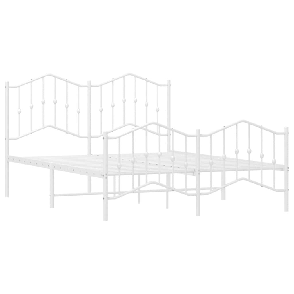 vidaXL Metalowa rama łóżka z wezgłowiem i zanóżkiem, biała, 135x190 cm