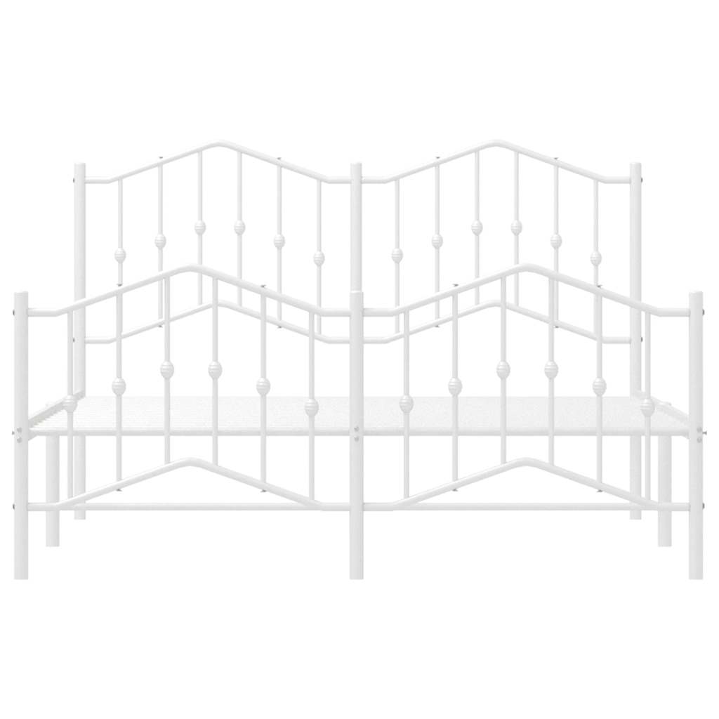 vidaXL Metalowa rama łóżka z wezgłowiem i zanóżkiem, biała, 135x190 cm