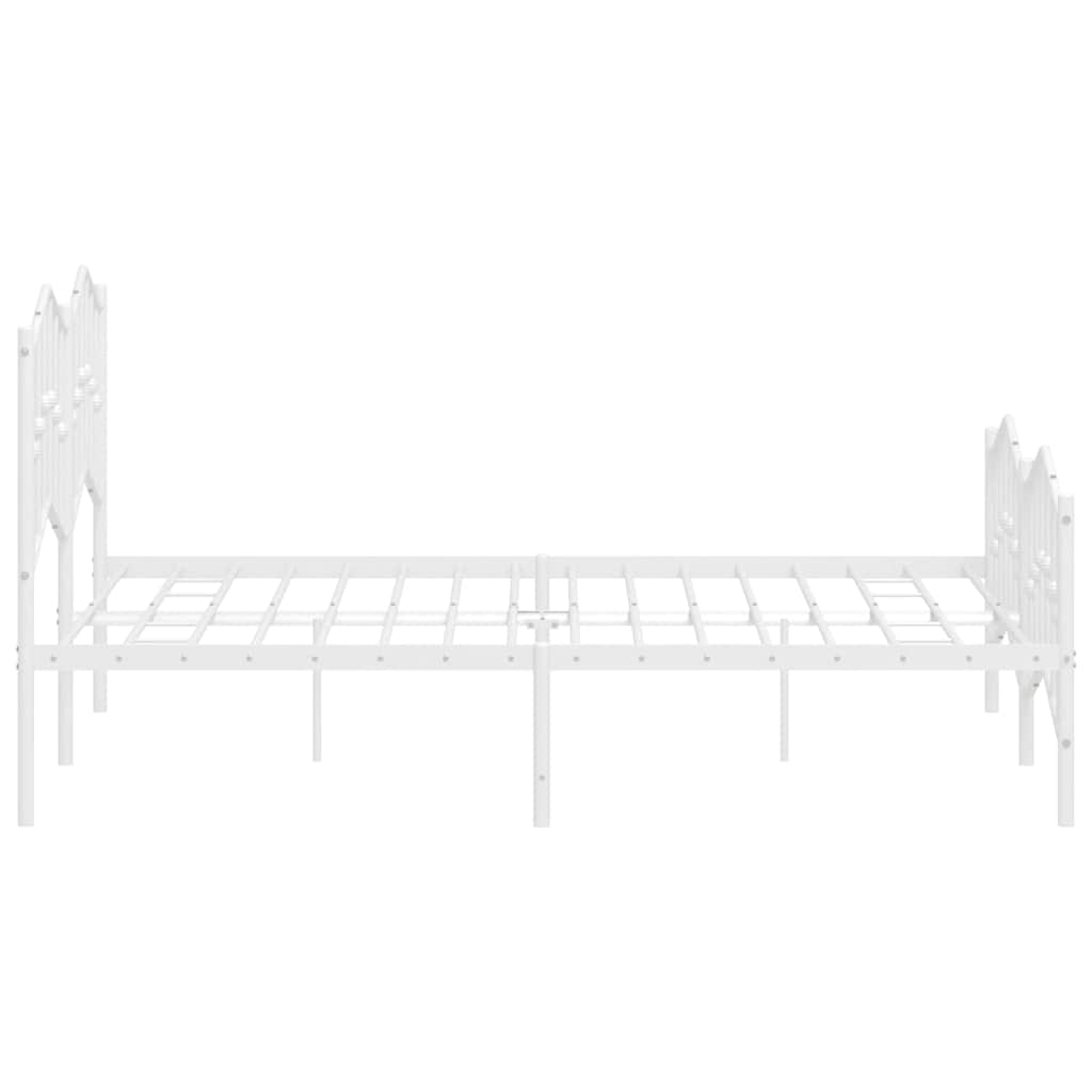 vidaXL Metalowa rama łóżka z wezgłowiem i zanóżkiem, biała, 135x190 cm