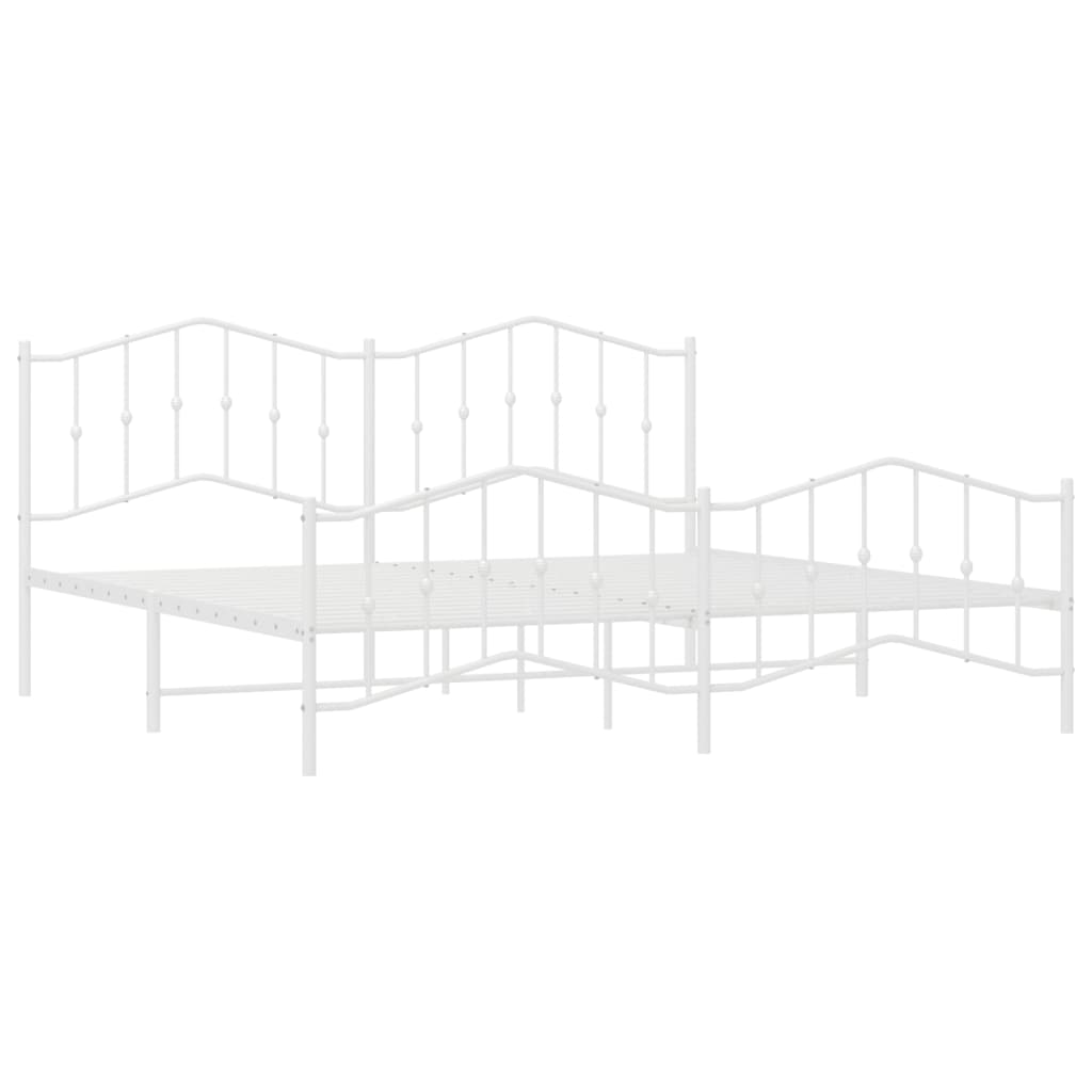 vidaXL Metalowa rama łóżka z wezgłowiem i zanóżkiem, biała, 200x200 cm