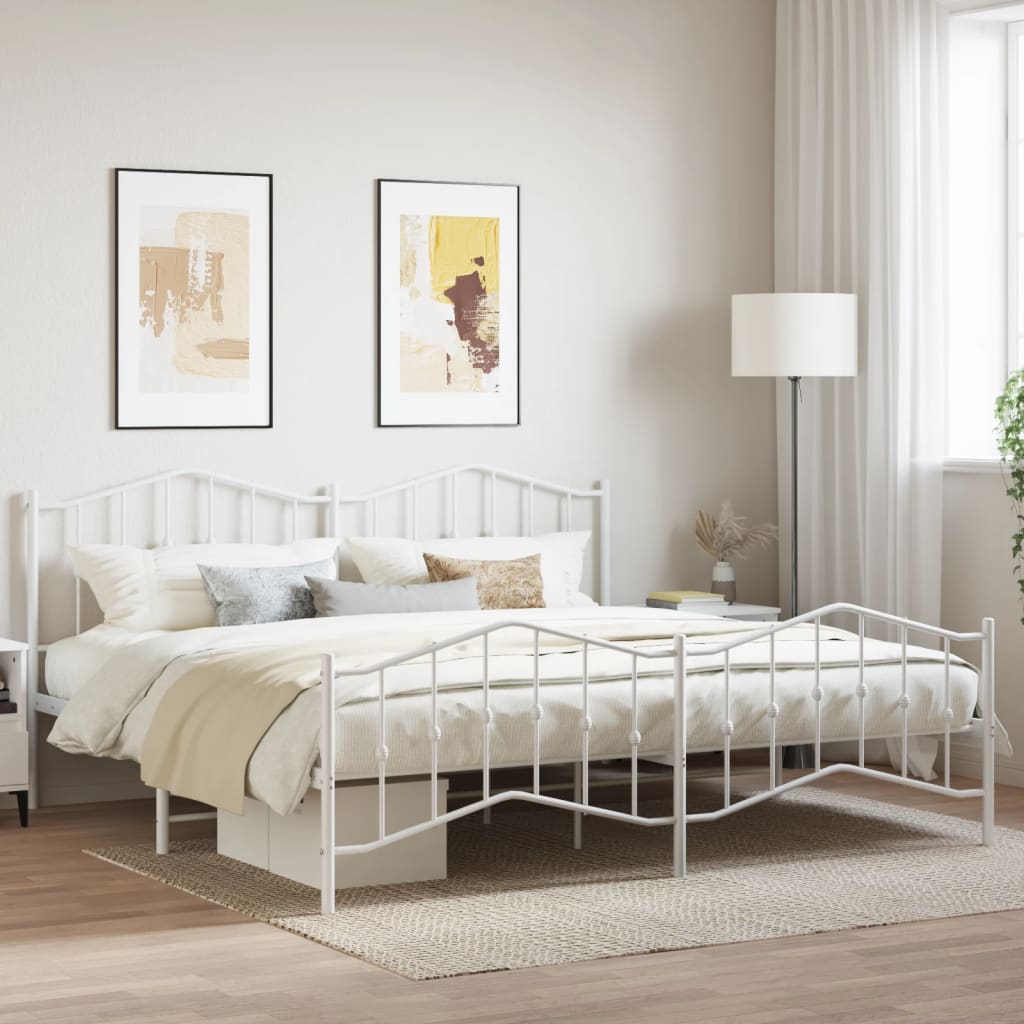 vidaXL Metalowa rama łóżka z wezgłowiem i zanóżkiem, biała, 200x200 cm