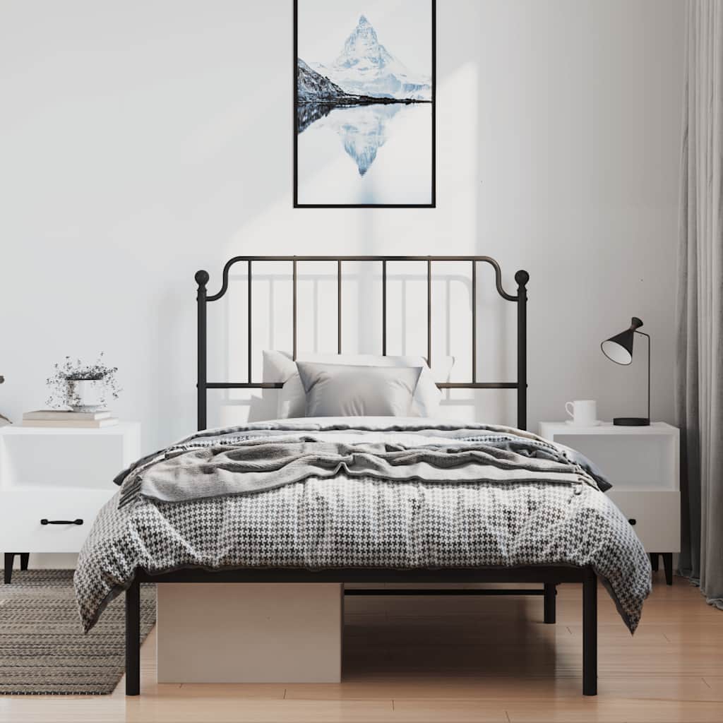 vidaXL Metalowa rama łóżka z wezgłowiem, czarna, 100x190 cm