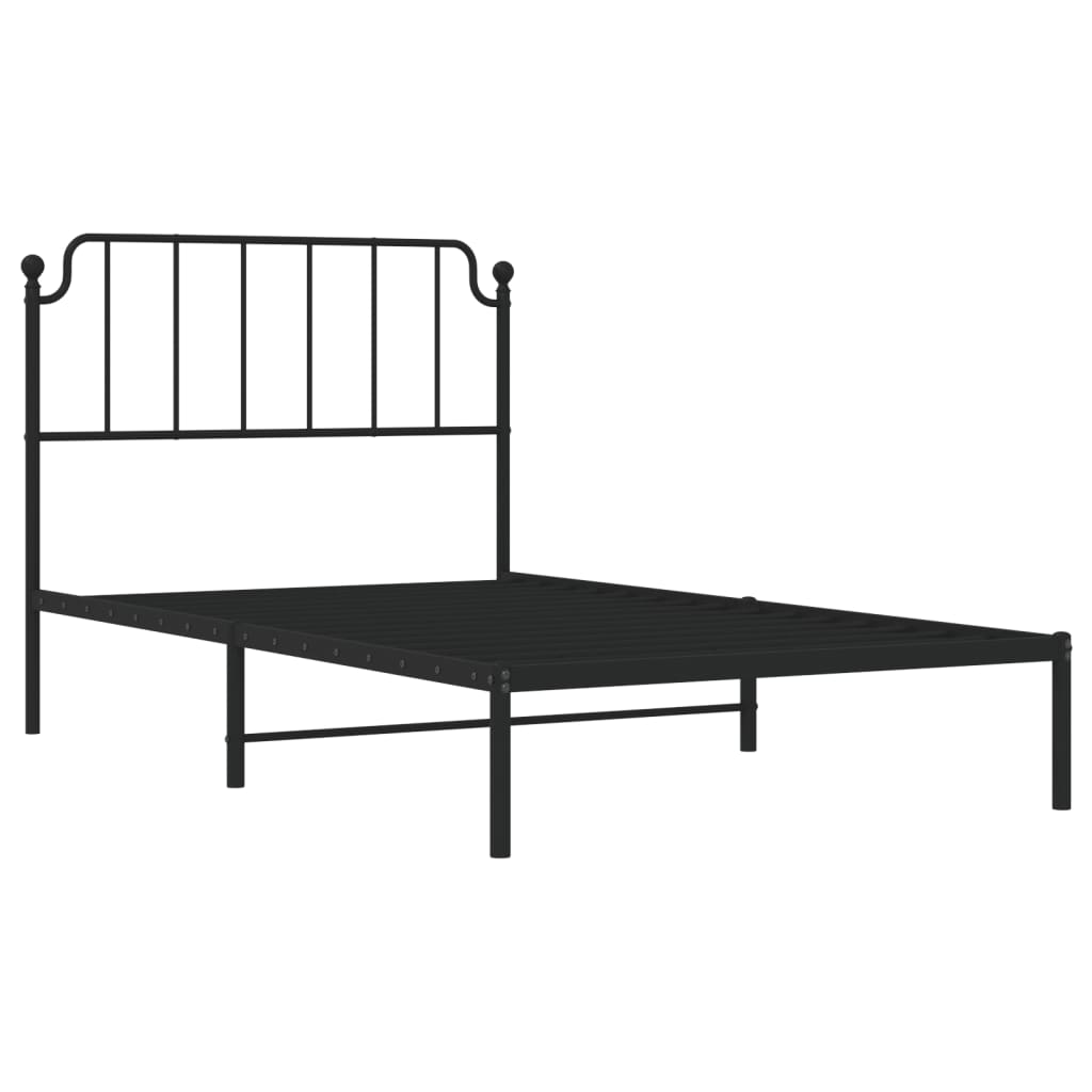 vidaXL Metalowa rama łóżka z wezgłowiem, czarna, 107x203 cm
