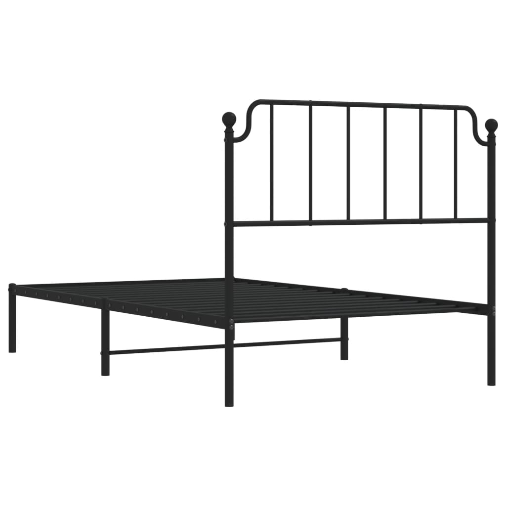 vidaXL Metalowa rama łóżka z wezgłowiem, czarna, 107x203 cm