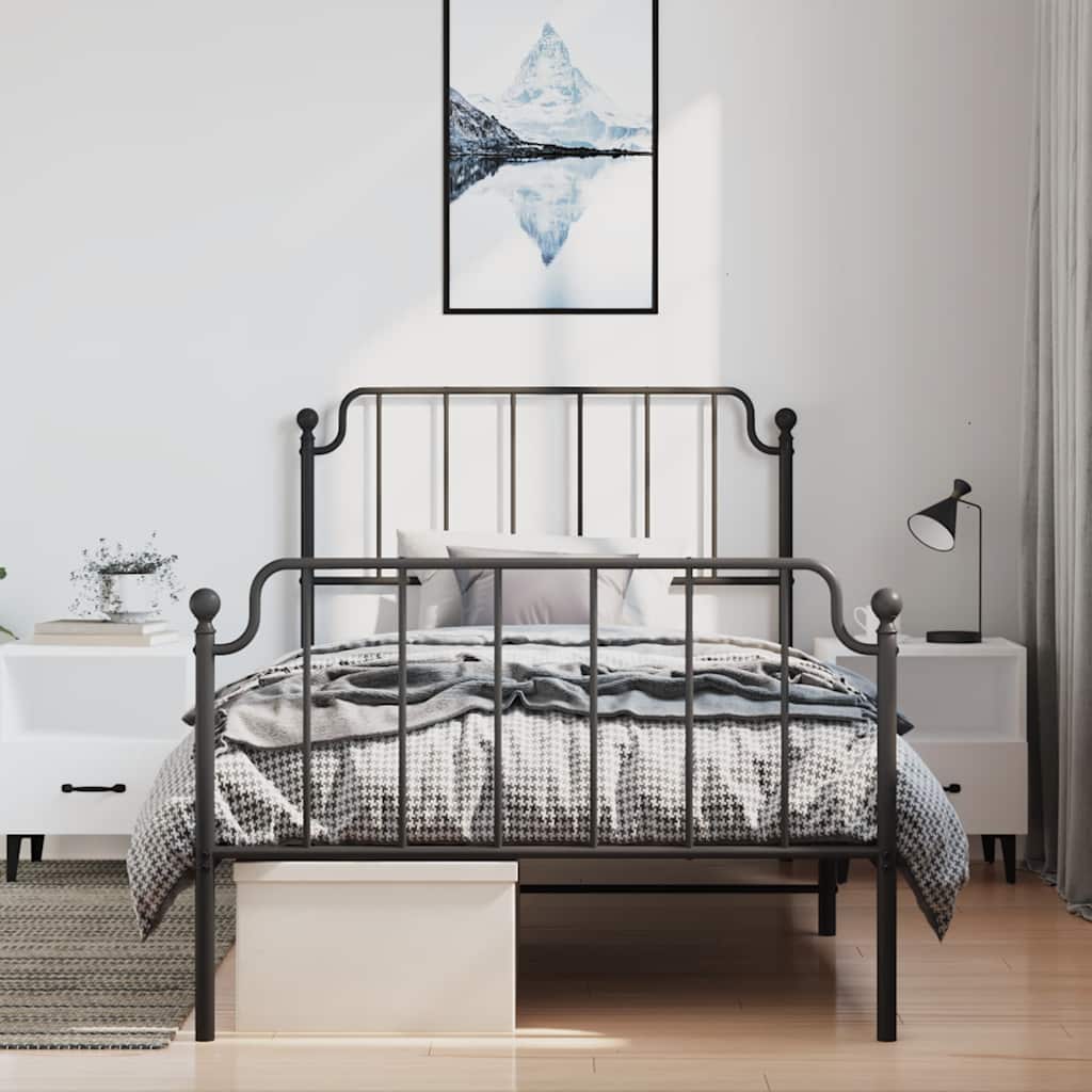 vidaXL Metalowa rama łóżka z wezgłowiem i zanóżkiem, czarna, 100x200cm