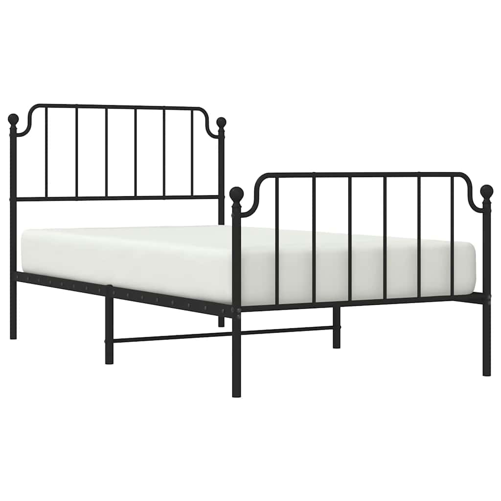 vidaXL Metalowa rama łóżka z wezgłowiem i zanóżkiem, czarna, 100x200cm