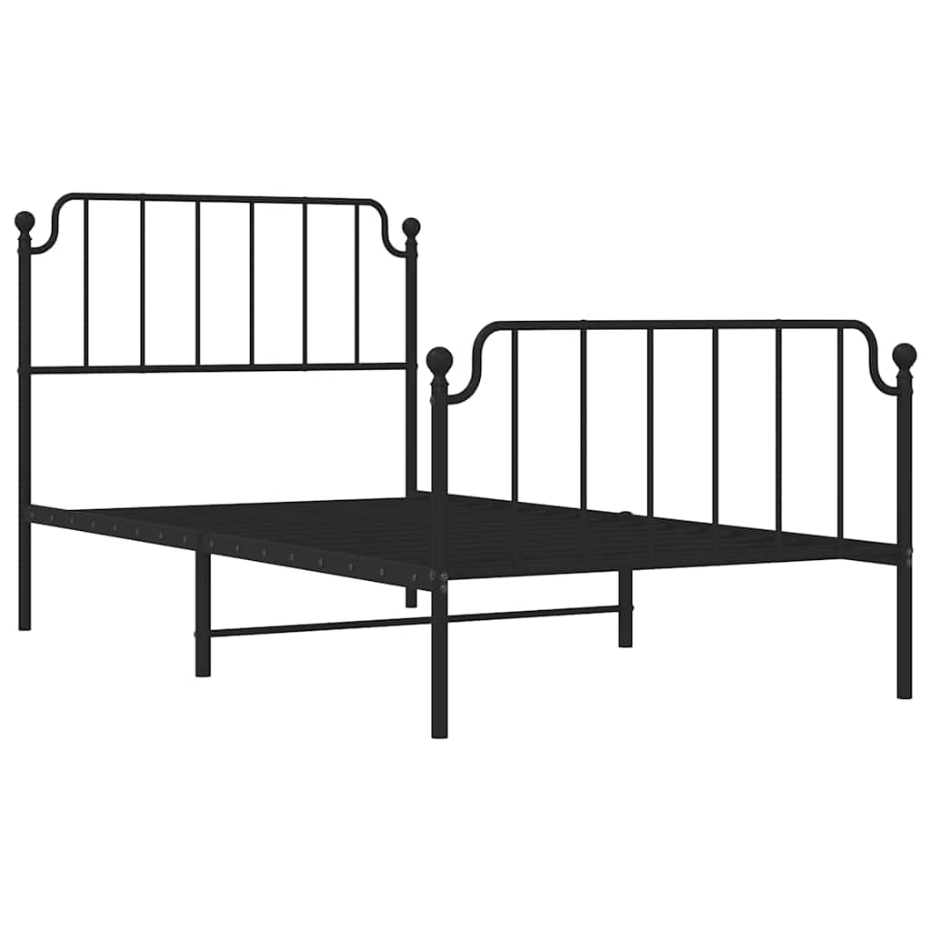 vidaXL Metalowa rama łóżka z wezgłowiem i zanóżkiem, czarna, 100x200cm