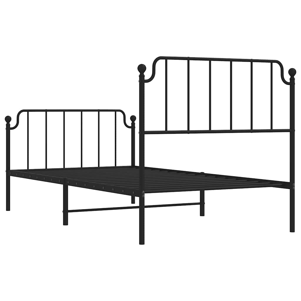 vidaXL Metalowa rama łóżka z wezgłowiem i zanóżkiem, czarna, 100x200cm