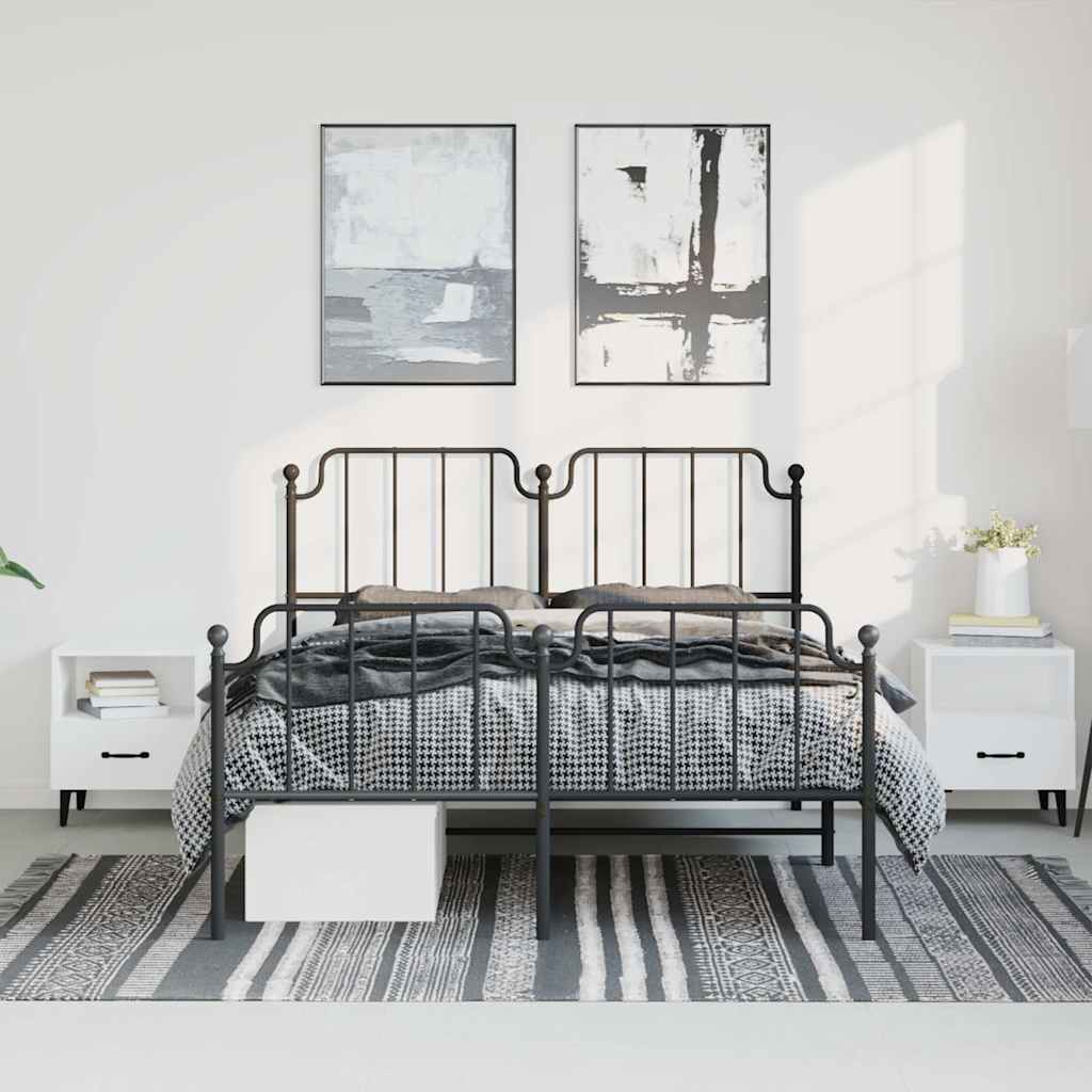 vidaXL Metalowa rama łóżka z wezgłowiem i zanóżkiem, czarna, 135x190cm