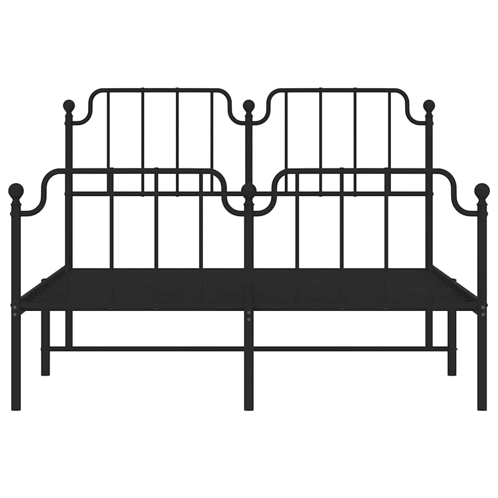 vidaXL Metalowa rama łóżka z wezgłowiem i zanóżkiem, czarna, 135x190cm