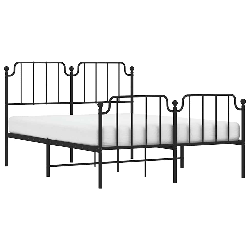 vidaXL Metalowa rama łóżka z wezgłowiem i zanóżkiem, czarna, 150x200cm