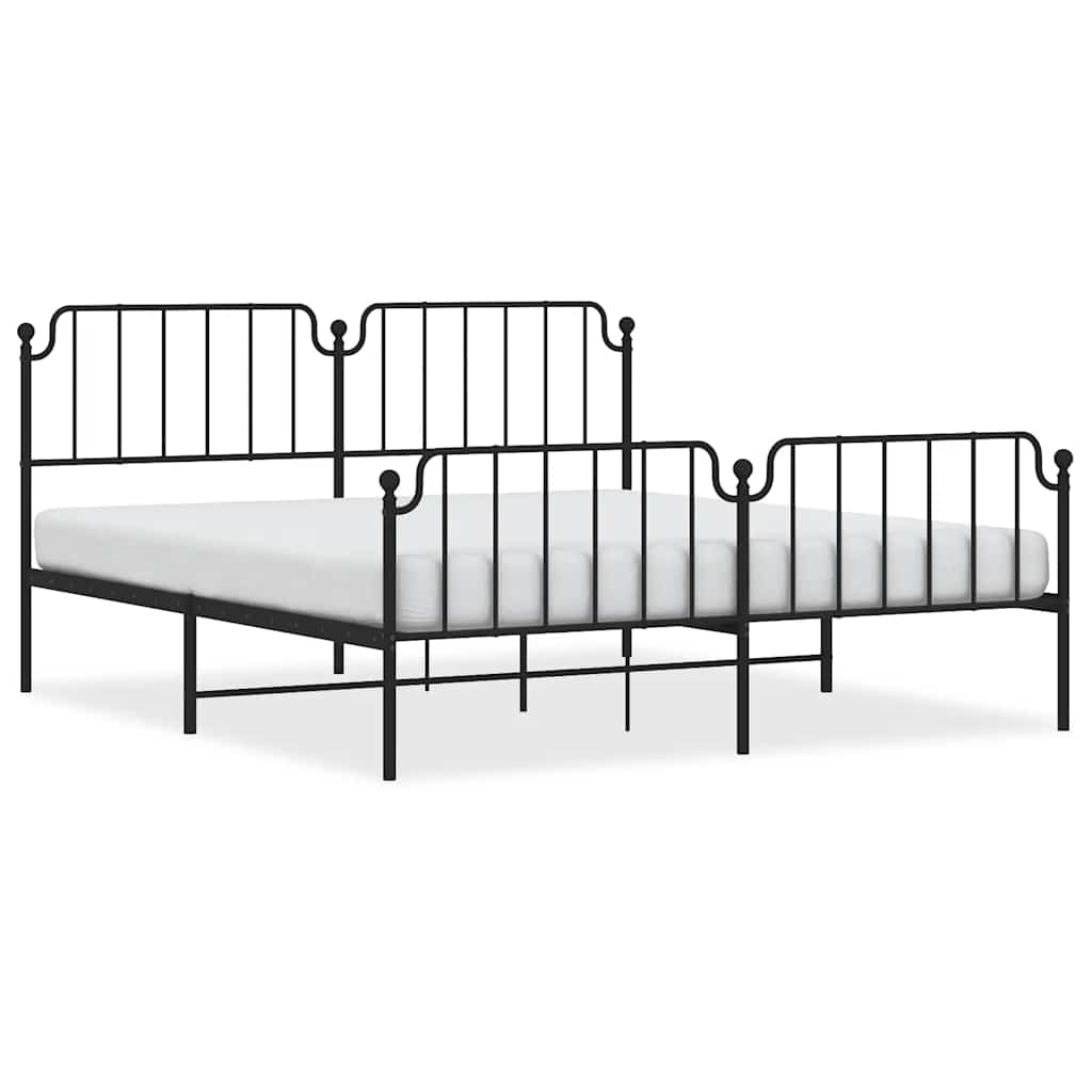 vidaXL Metalowa rama łóżka z wezgłowiem i zanóżkiem, czarna, 183x213cm