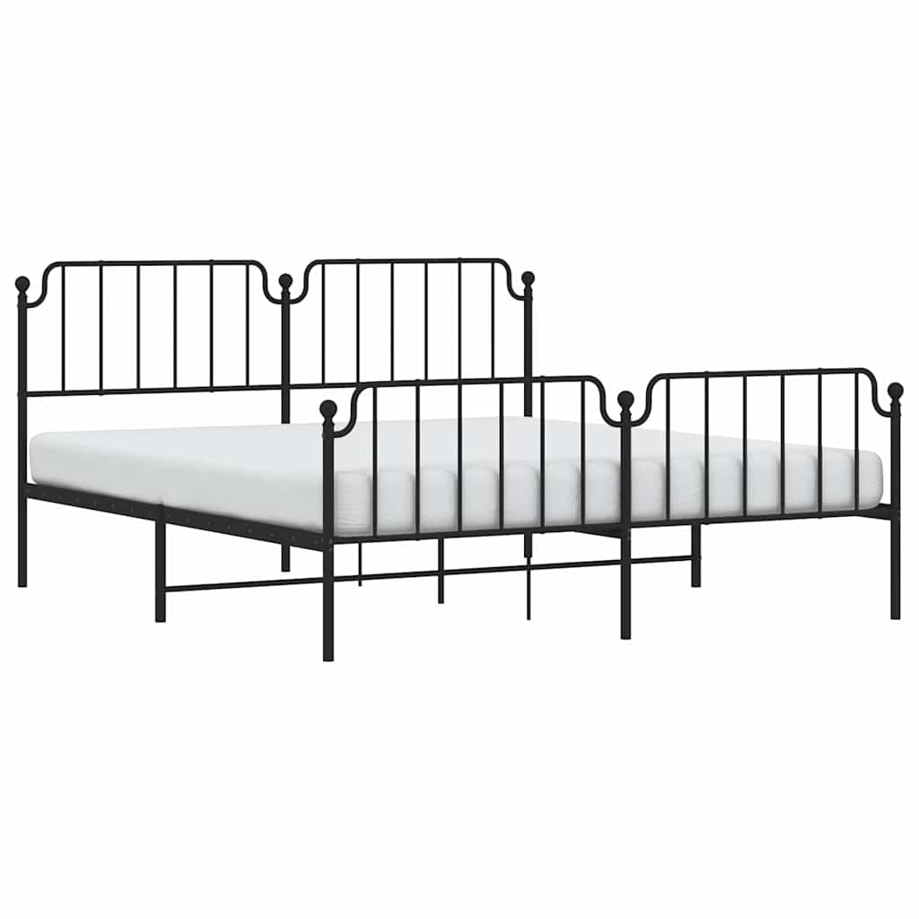 vidaXL Metalowa rama łóżka z wezgłowiem i zanóżkiem, czarna, 183x213cm