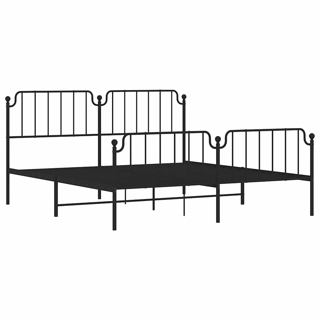 vidaXL Metalowa rama łóżka z wezgłowiem i zanóżkiem, czarna, 183x213cm