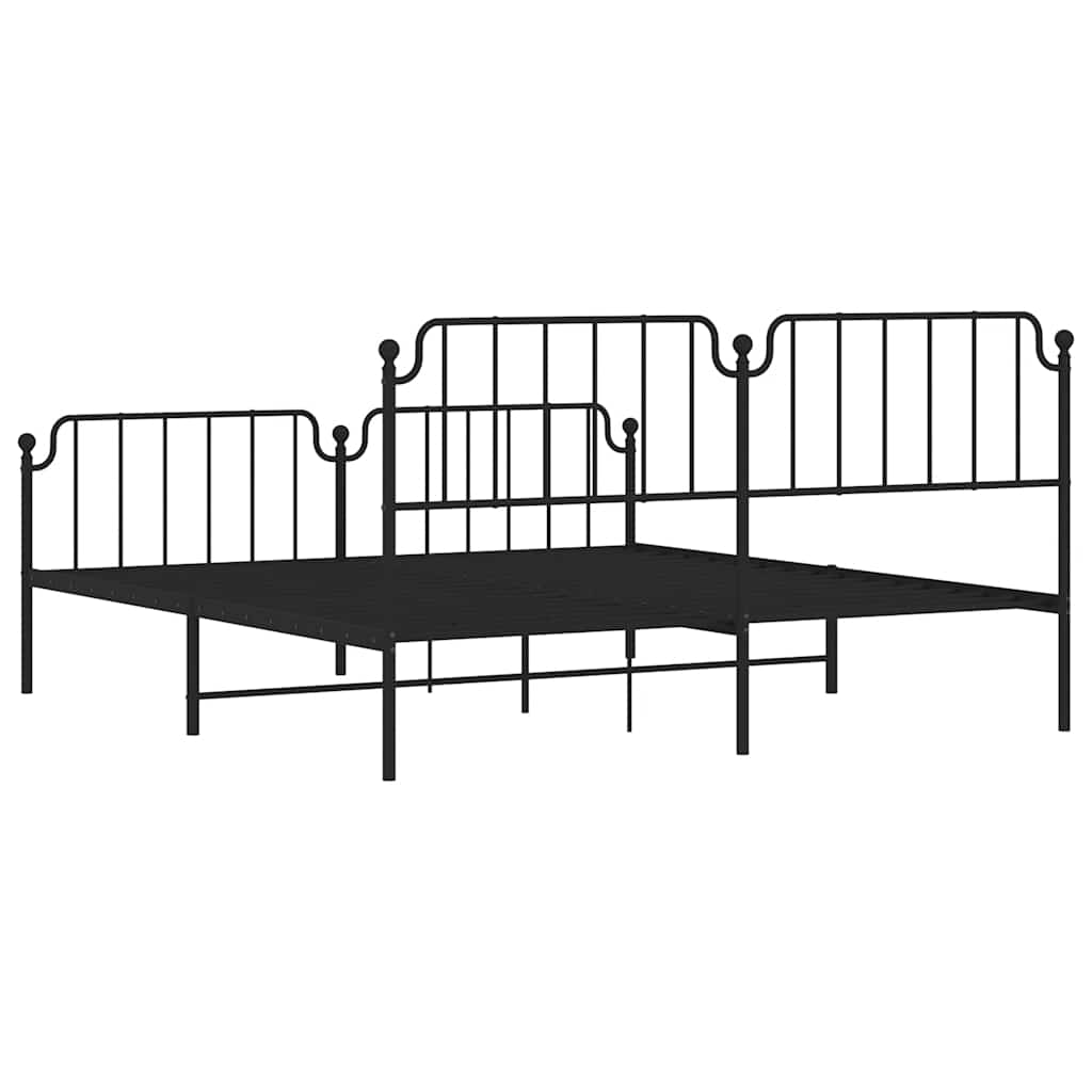 vidaXL Metalowa rama łóżka z wezgłowiem i zanóżkiem, czarna, 183x213cm