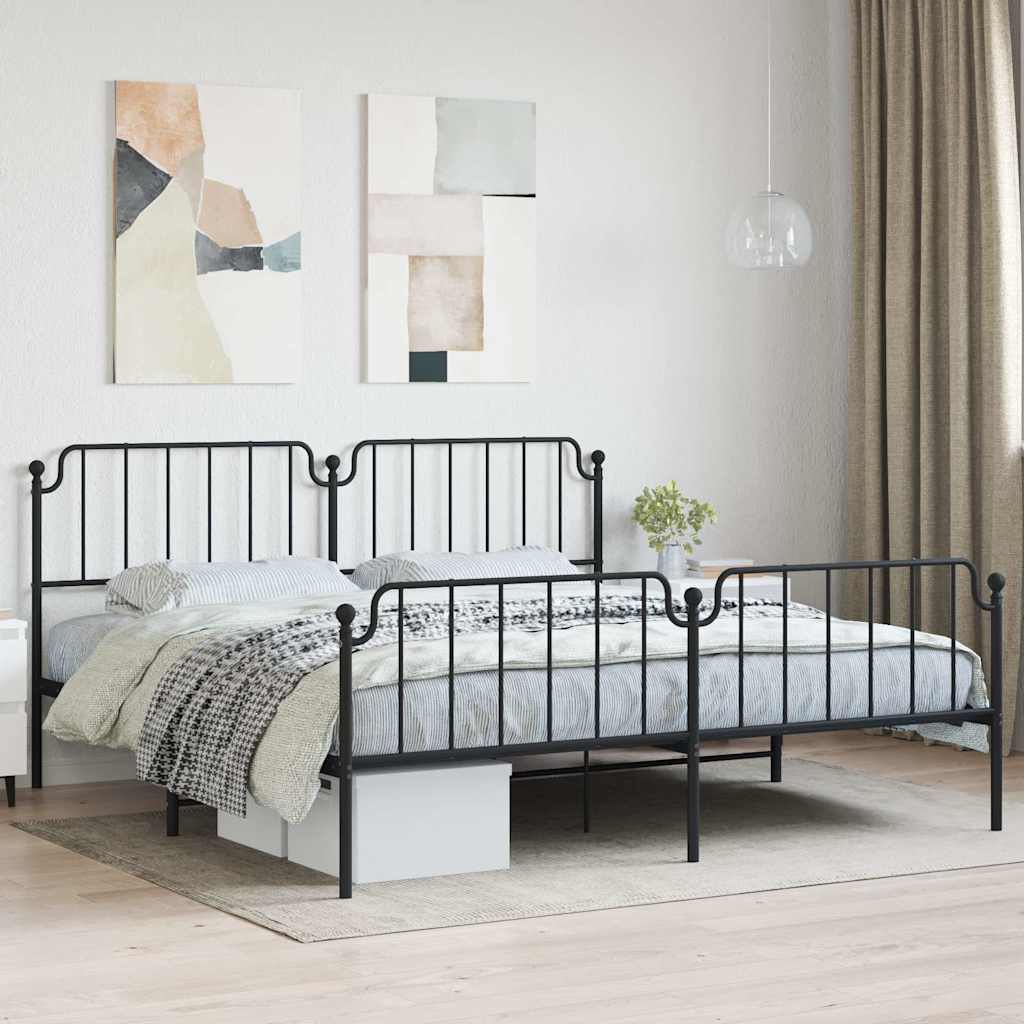 vidaXL Metalowa rama łóżka z wezgłowiem i zanóżkiem, czarna, 193x203cm