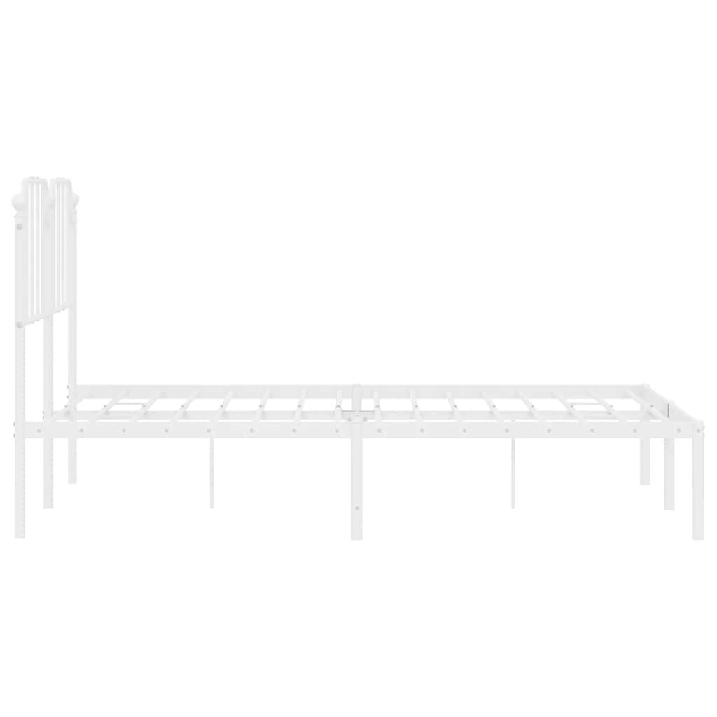 vidaXL Metalowa rama łóżka z wezgłowiem, biała, 135x190 cm