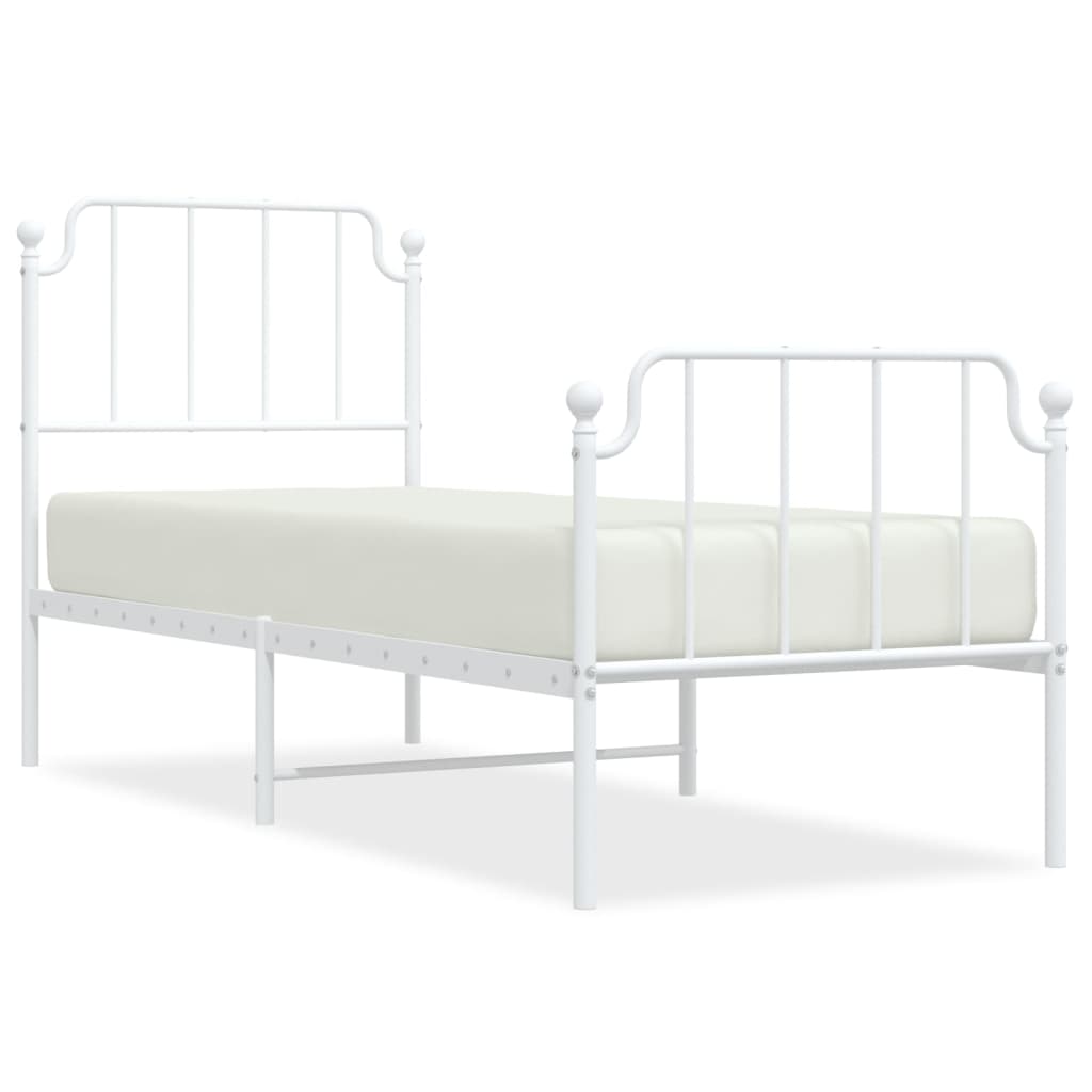 vidaXL Metalowa rama łóżka z wezgłowiem i zanóżkiem, biała, 75x190 cm