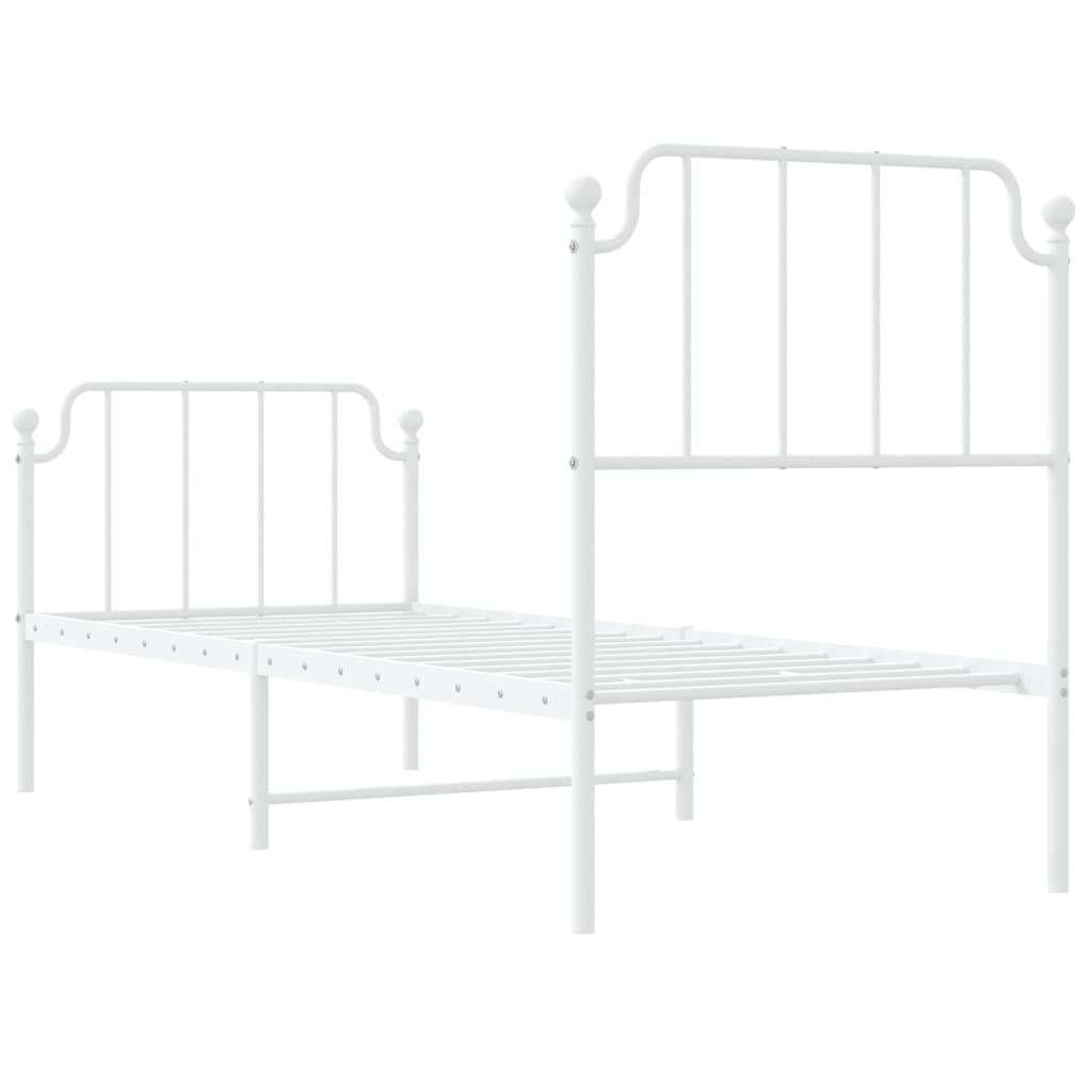 vidaXL Metalowa rama łóżka z wezgłowiem i zanóżkiem, biała, 75x190 cm