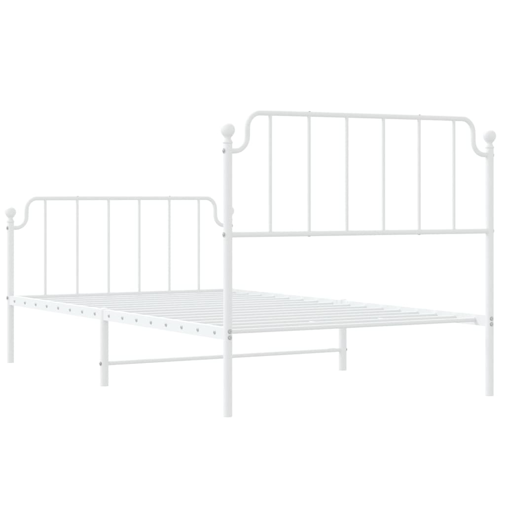 vidaXL Metalowa rama łóżka z wezgłowiem i zanóżkiem, biała, 107x203 cm
