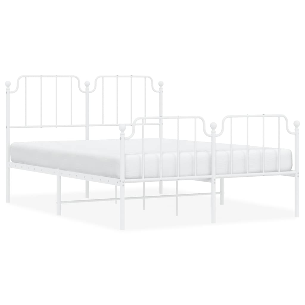 vidaXL Metalowa rama łóżka z wezgłowiem i zanóżkiem, biała, 135x190 cm