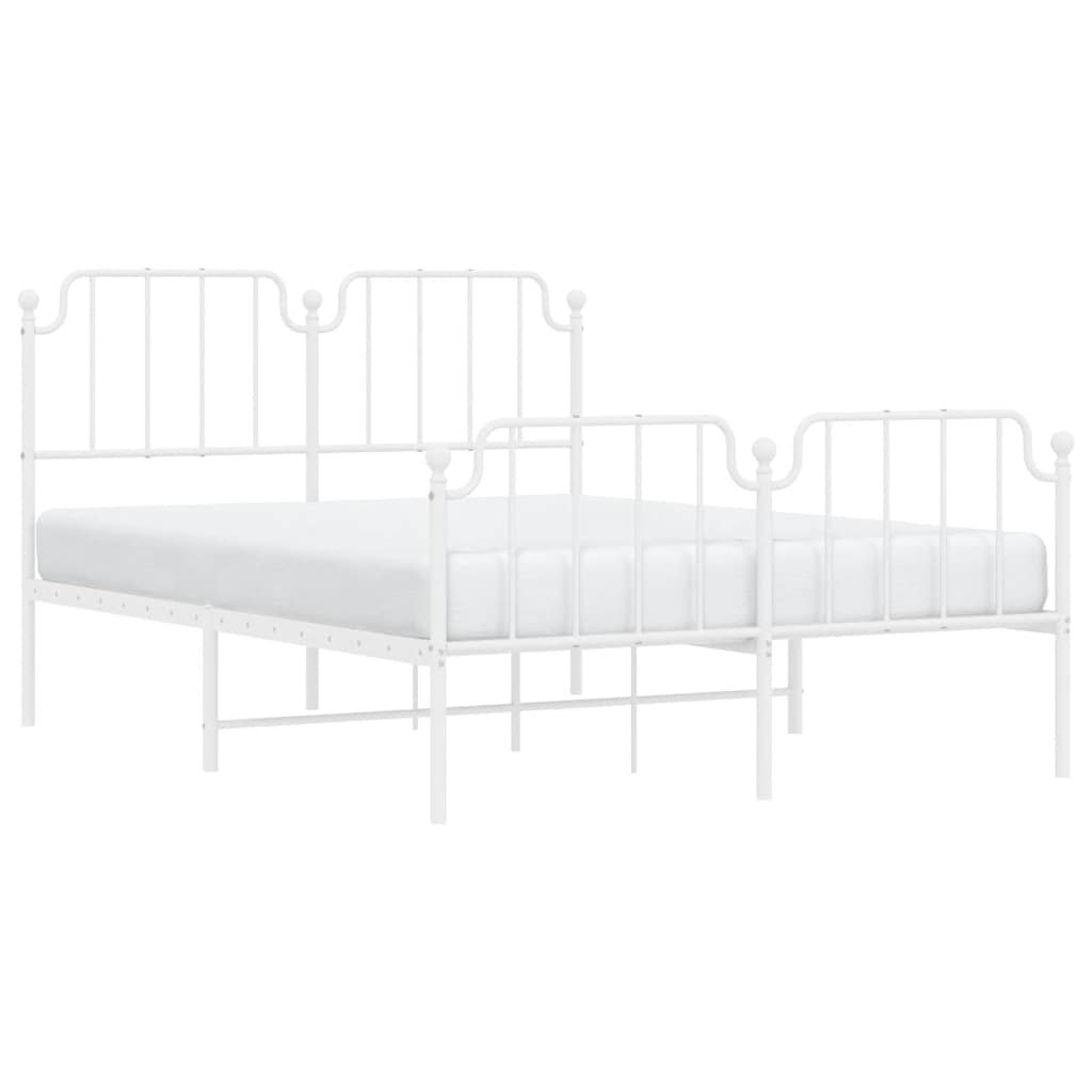 vidaXL Metalowa rama łóżka z wezgłowiem i zanóżkiem, biała, 135x190 cm