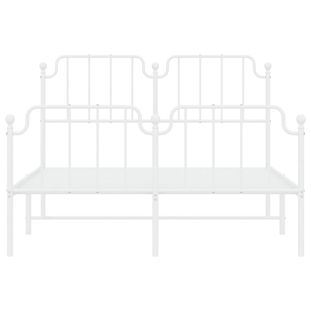 vidaXL Metalowa rama łóżka z wezgłowiem i zanóżkiem, biała, 135x190 cm