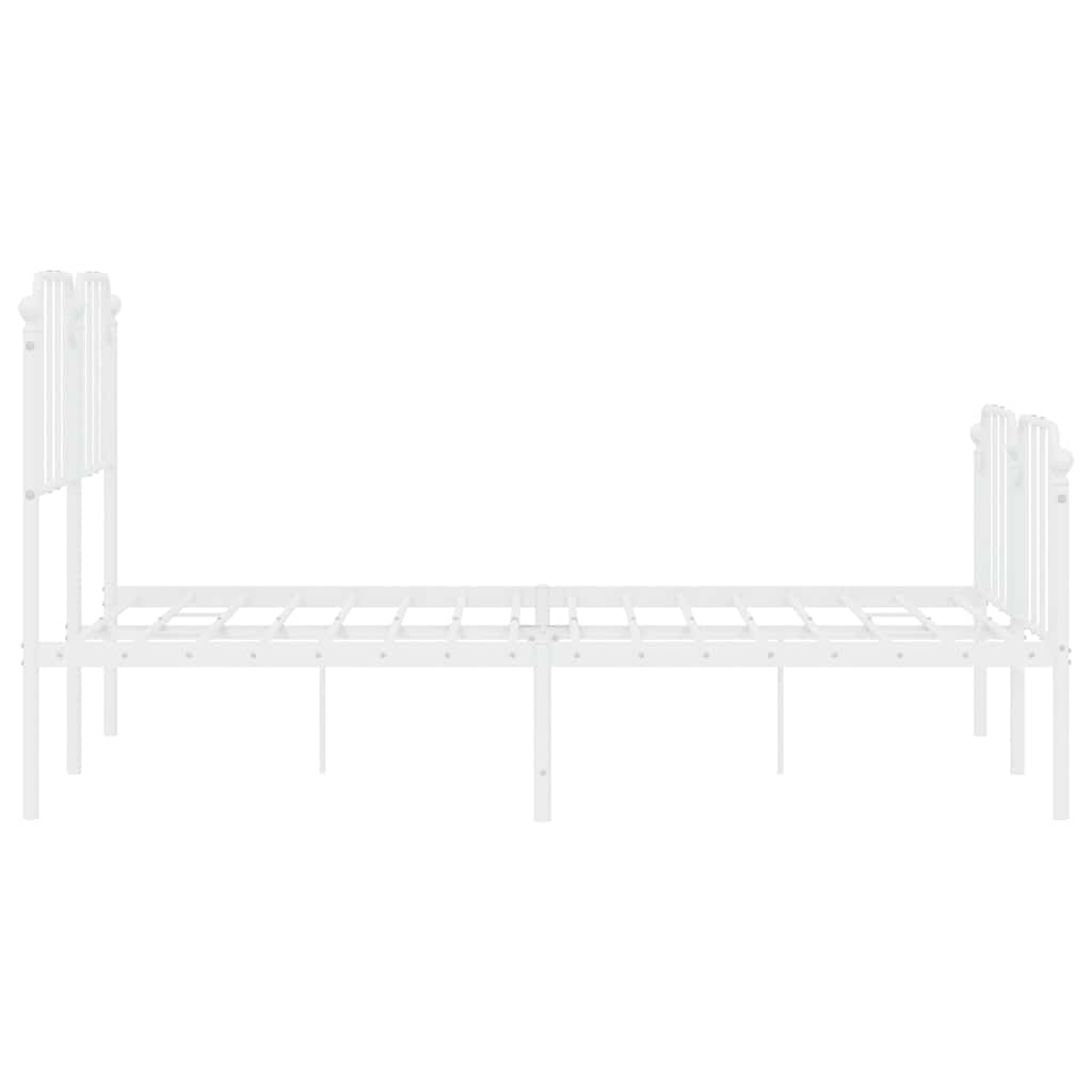 vidaXL Metalowa rama łóżka z wezgłowiem i zanóżkiem, biała, 135x190 cm