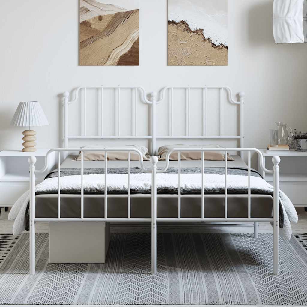 vidaXL Metalowa rama łóżka z wezgłowiem i zanóżkiem, biała, 150x200 cm