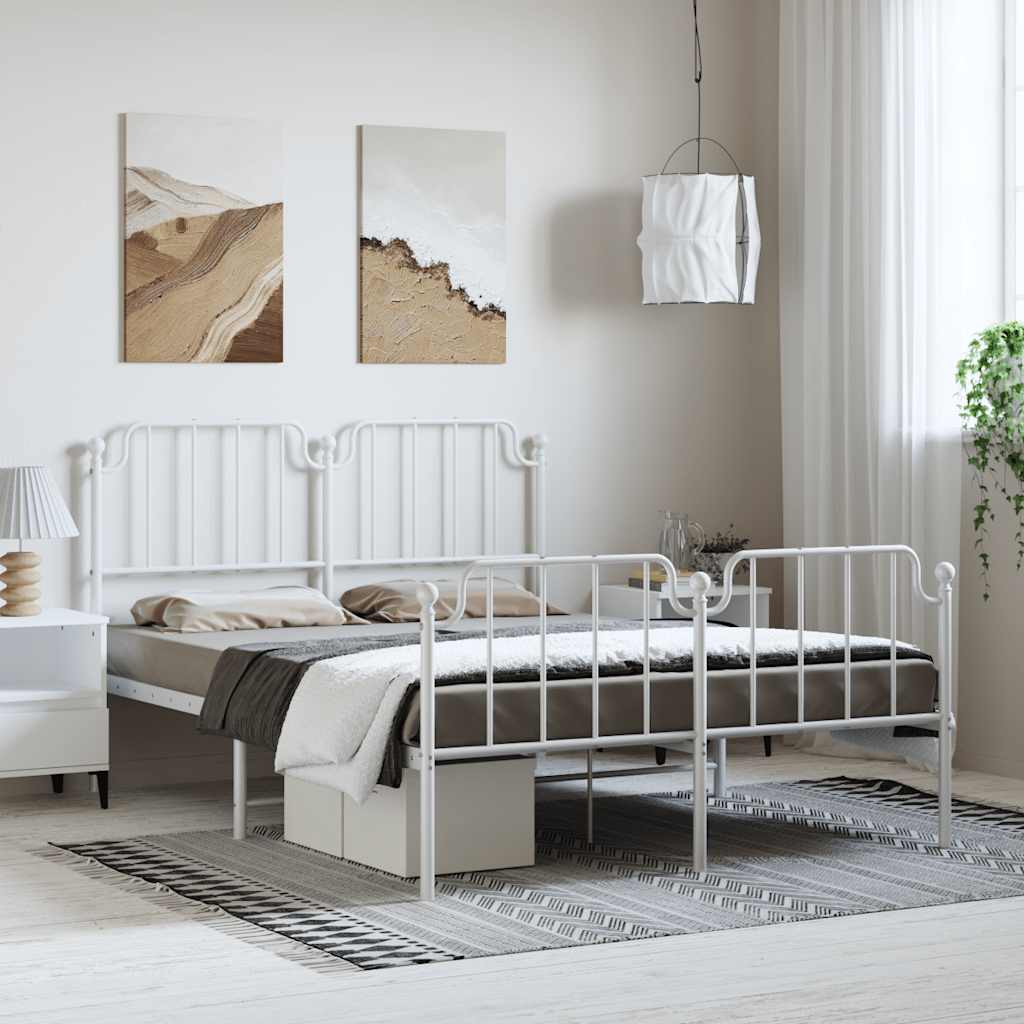 vidaXL Metalowa rama łóżka z wezgłowiem i zanóżkiem, biała, 150x200 cm