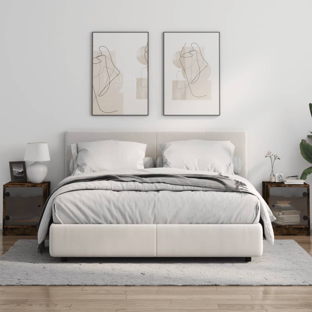 vidaXL Szafki nocne, 2 szt, szklane drzwi, przydymiony dąb 35x37x42 cm
