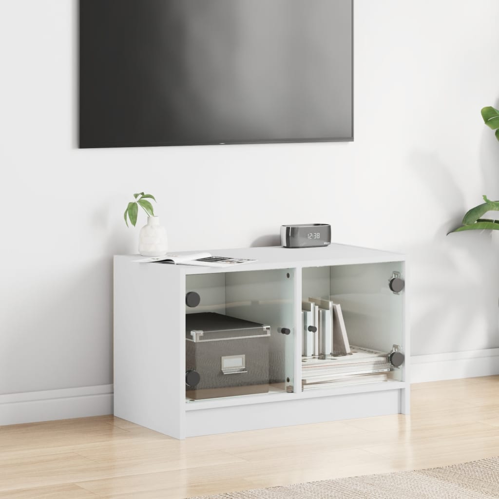 vidaXL Szafka TV ze szklanymi drzwiami, biała, 68x37x42 cm