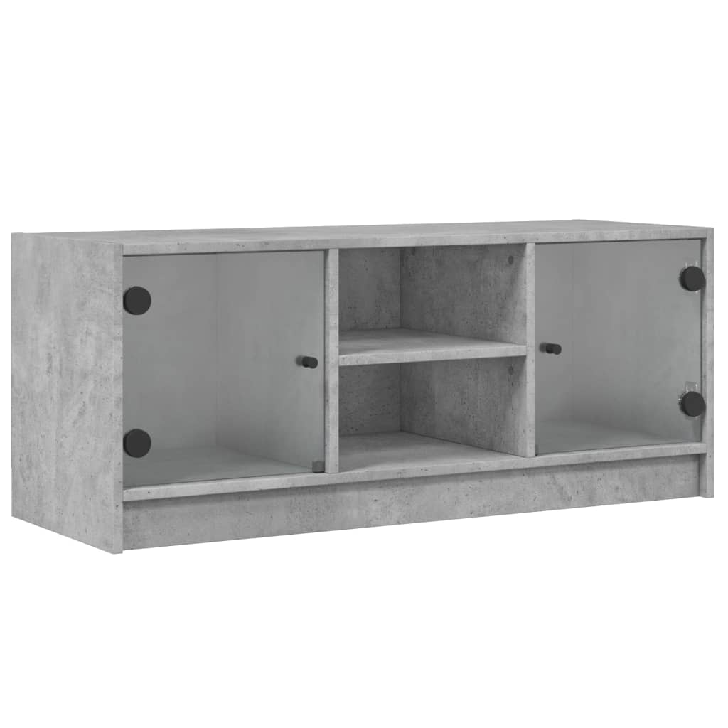 vidaXL Szafka TV ze szklanymi drzwiami, szarość betonu, 102x37x42 cm