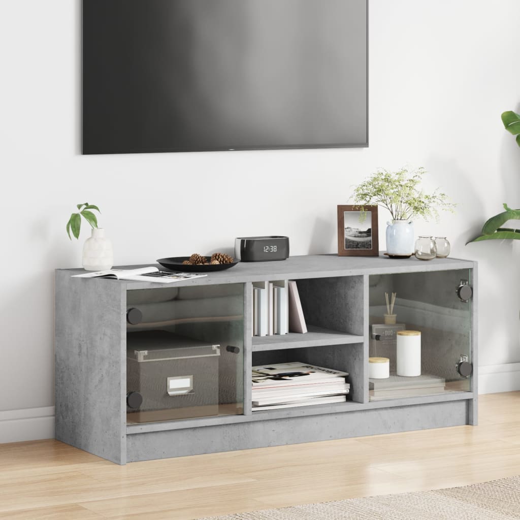 vidaXL Szafka TV ze szklanymi drzwiami, szarość betonu, 102x37x42 cm