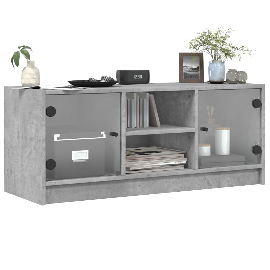 vidaXL Szafka TV ze szklanymi drzwiami, szarość betonu, 102x37x42 cm