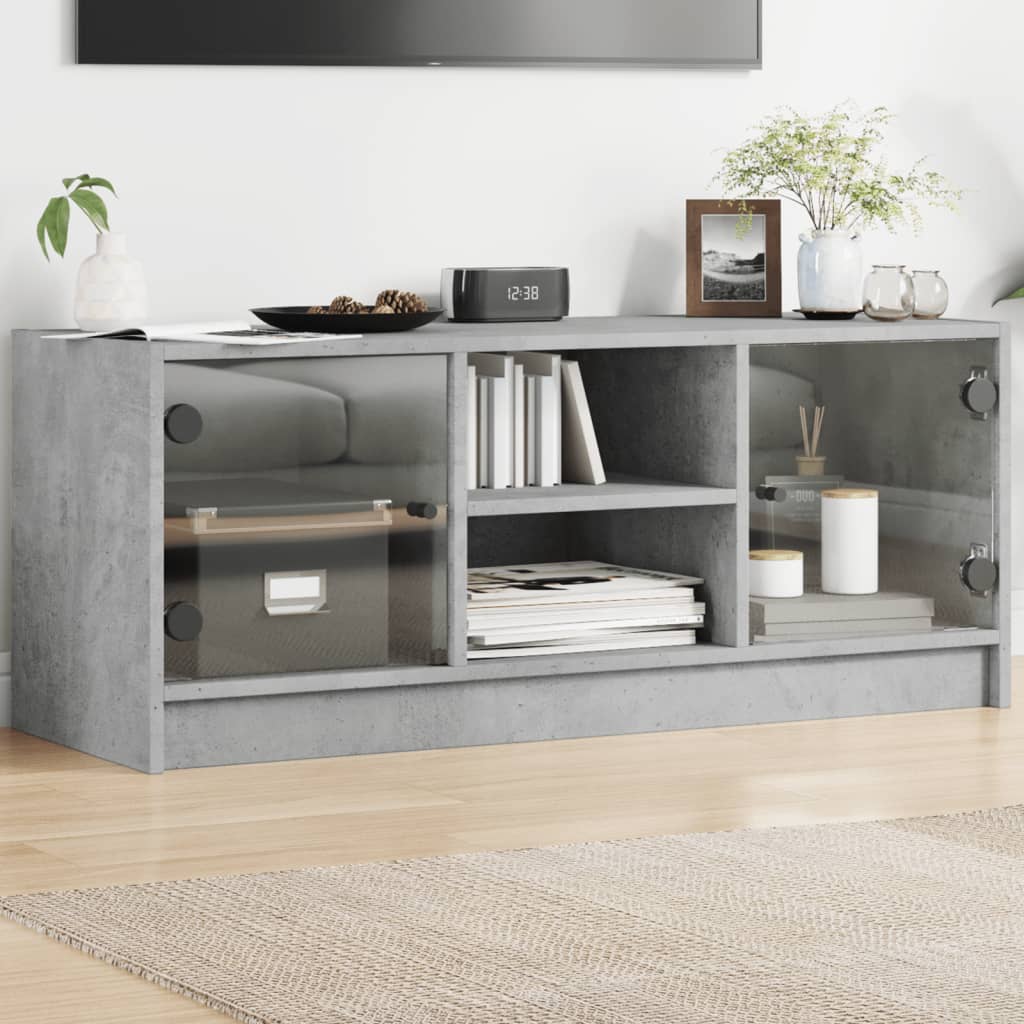 vidaXL Szafka TV ze szklanymi drzwiami, szarość betonu, 102x37x42 cm