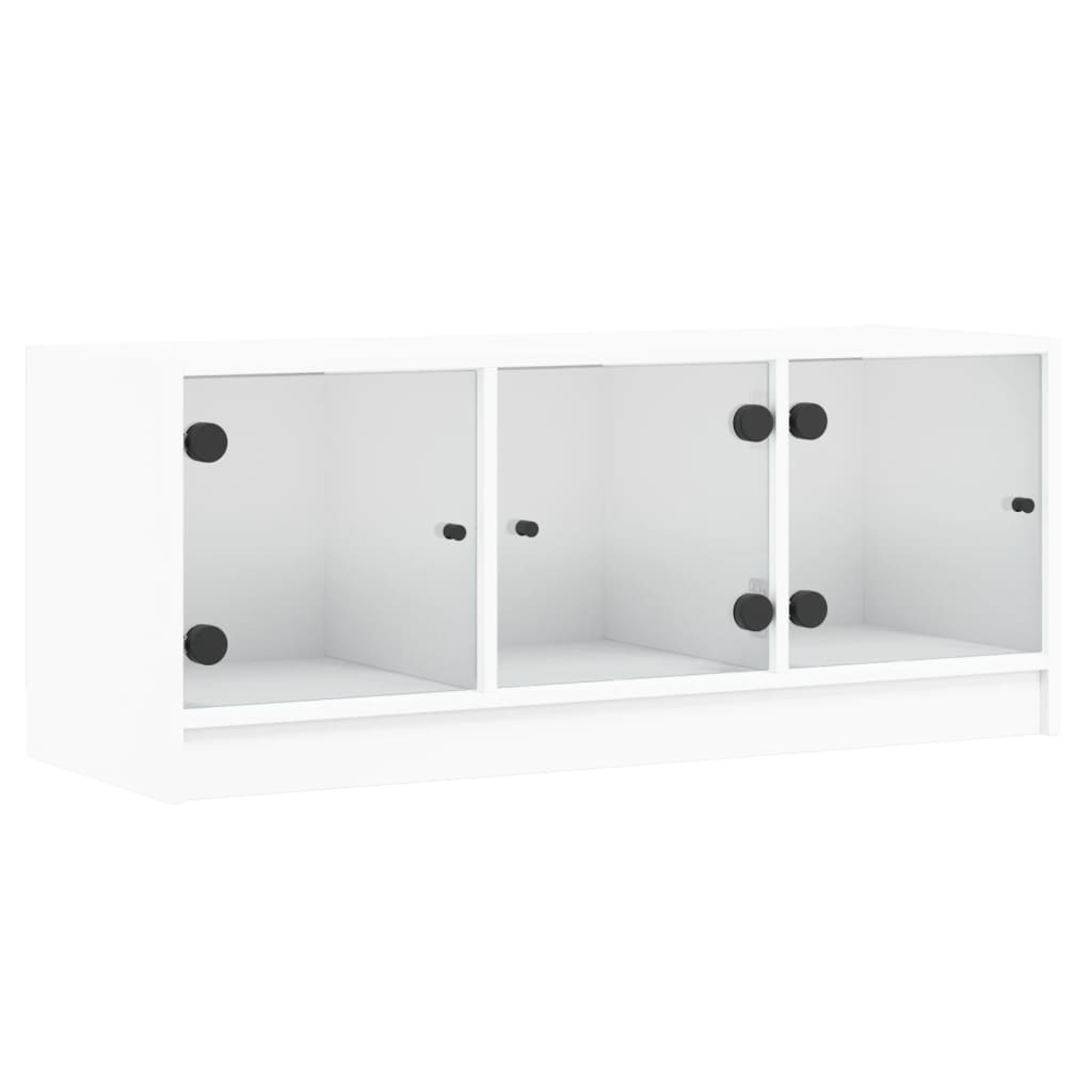 vidaXL Szafka TV ze szklanymi drzwiami, biała, 102x37x42 cm