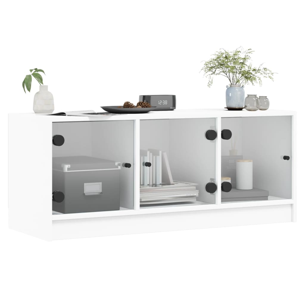 vidaXL Szafka TV ze szklanymi drzwiami, biała, 102x37x42 cm
