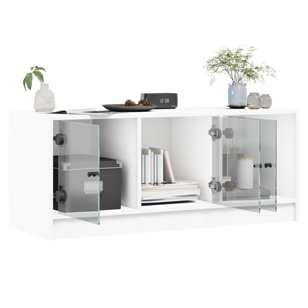 vidaXL Szafka TV ze szklanymi drzwiami, biała, 102x37x42 cm